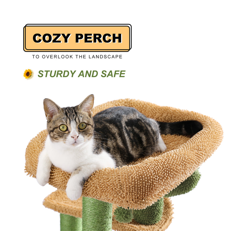 BEESCLOVER Cactus Cat Tree with Cozy Condos Sisal Scratching Post Cat Tower