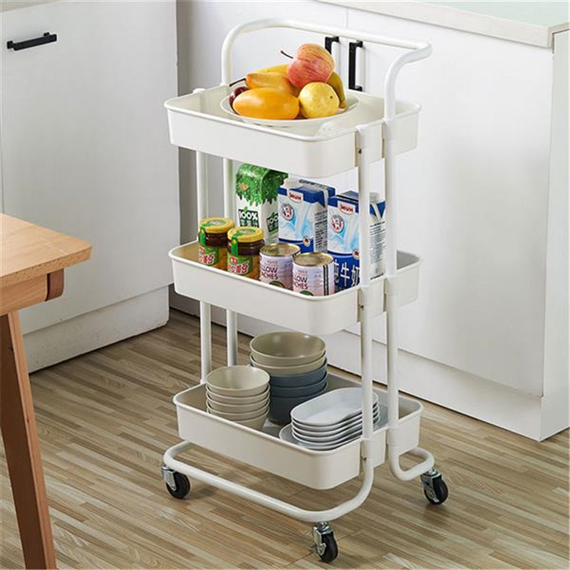 RONSHIN 3 Layers Storage Cart for Kitchen Bedroom Milk White