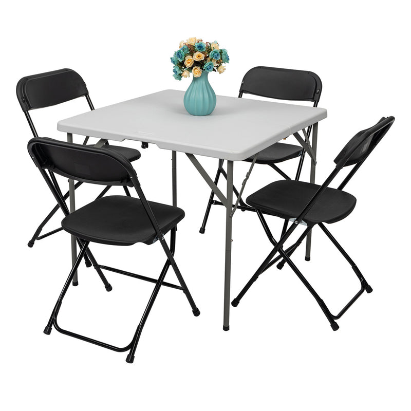 ALICIAN 5pcs Folding Chair Plastic Portable Stackable Patio Stool Black