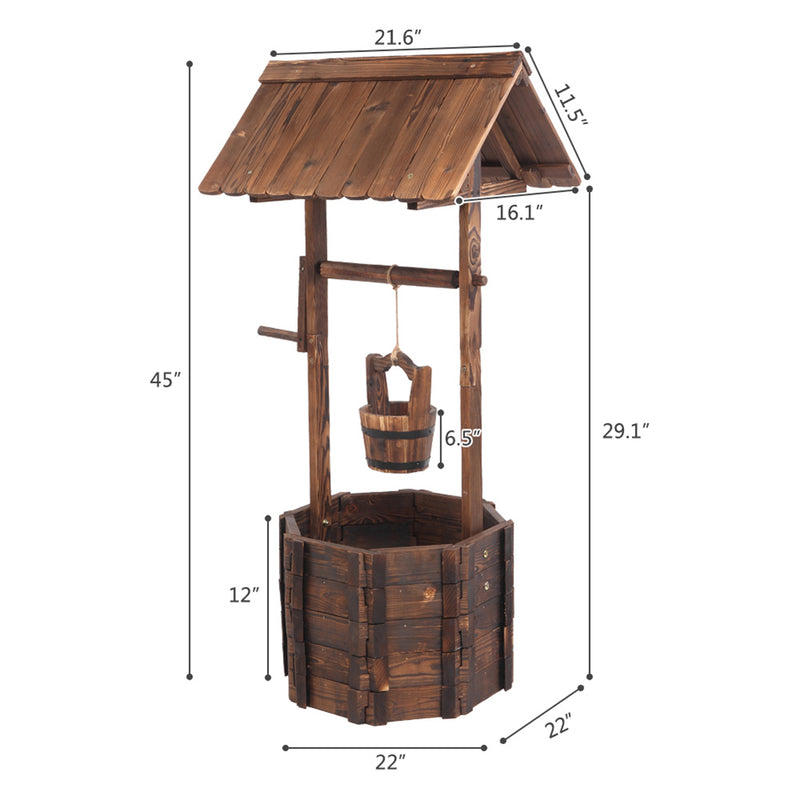 THBOXES Wooden Wishing Well with Roof Outdoor Rustic Retro Reinforced Anti-Corrosion Flowerpot