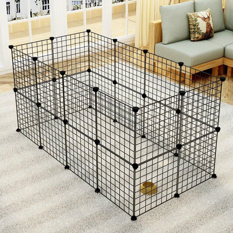 BEESCLOVER 32pcs 2-Layer Pet Playpen Portable Indoor Metal Wire Easy to Assemble Fence