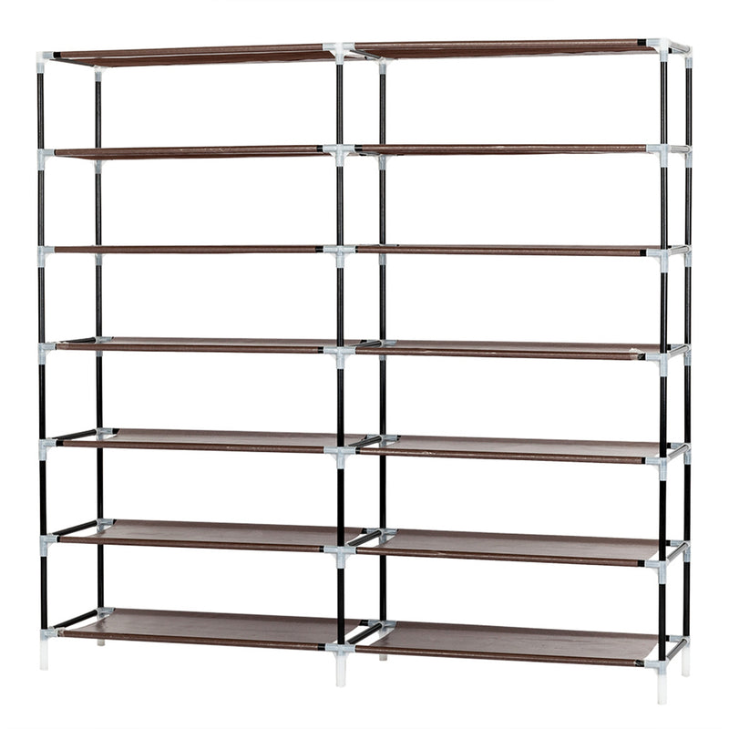 RONSHIN 7 Layers 14 Grids Shoe Rack Cabinet 110*28*115cm Storage Dark Brown