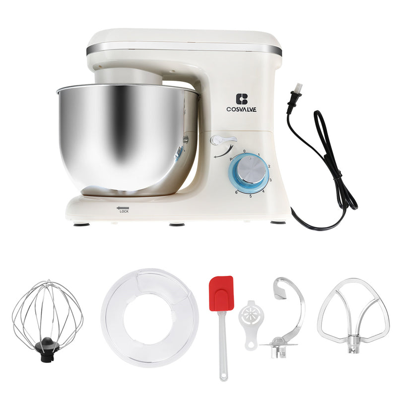 COSVALVE Kitchen Stand Mixer 6 Speeds Low Noise Mixing Pot White