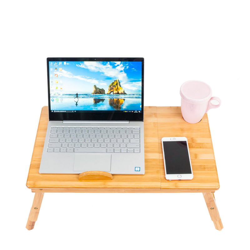 AMYOVE 53cm Adjustable Computer Desk with Cup Holder - Wood Color