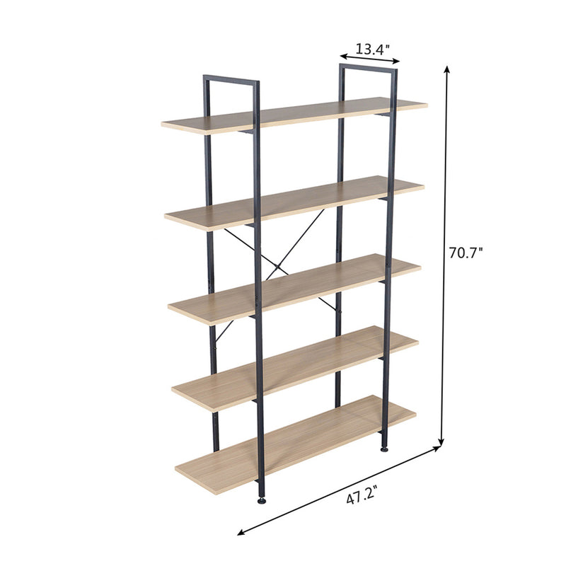 ALICIAN 5-tier Bookcase Spacious Vintage Wood Metal Shelf Furniture