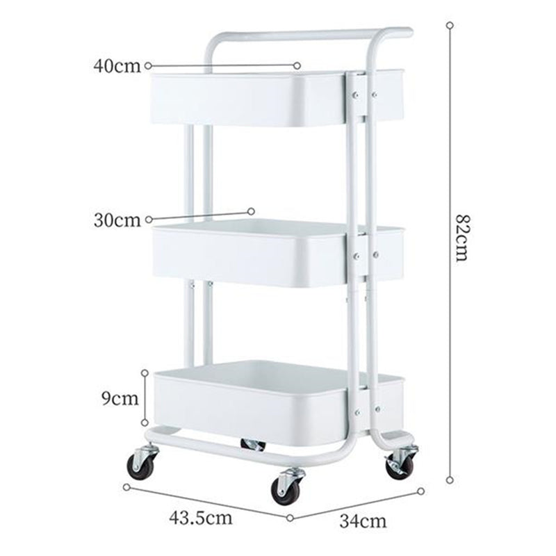 RONSHIN 3-tier Widened Cart Multi-function Layer Cart Movable Storage Rack Ivory