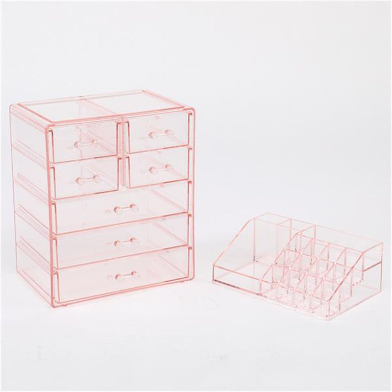 RONSHIN 2pcs Makeup Organizer Cosmetic Storage Drawers Pink