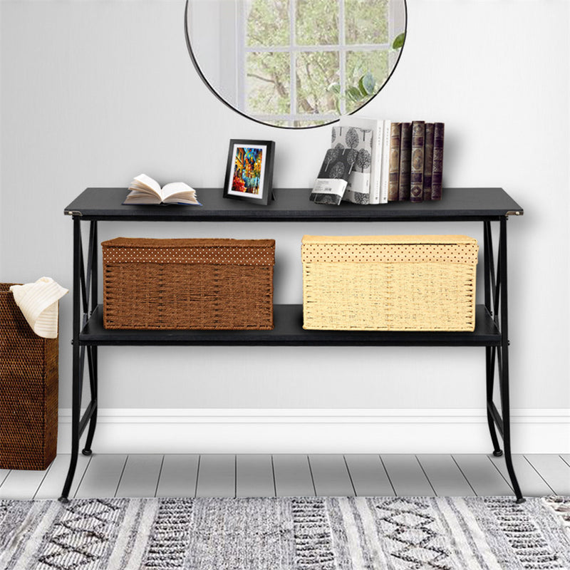 AMYOVE 2 Tier Console Table Household Desk Furniture Black