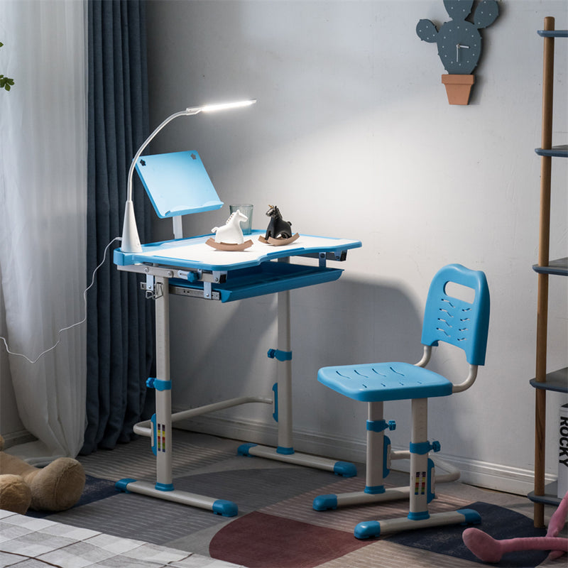 AMYOVE Kids Desk Chair Set Height Adjustable Student Study Desk Home Schooling Blue