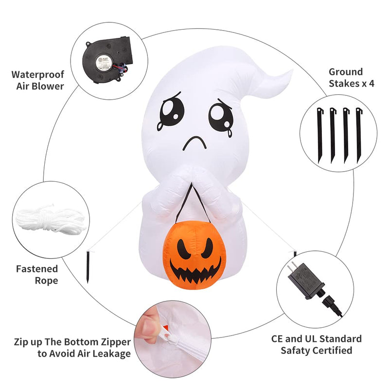 WHIZMAX 5FT Halloween Inflatable Cute Ghost with Pumpkin