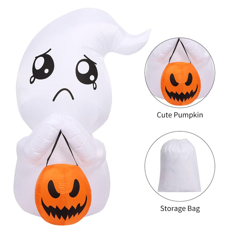 CYNDIE 5FT Halloween Inflatable Cute Ghost with Pumpkin