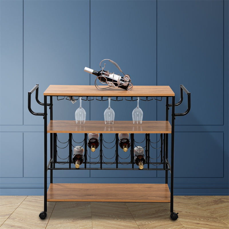 ALICIAN 3-tier Wine Rack Cart Kitchen Rolling Storage Bar Wood Table Serving Trolley Black