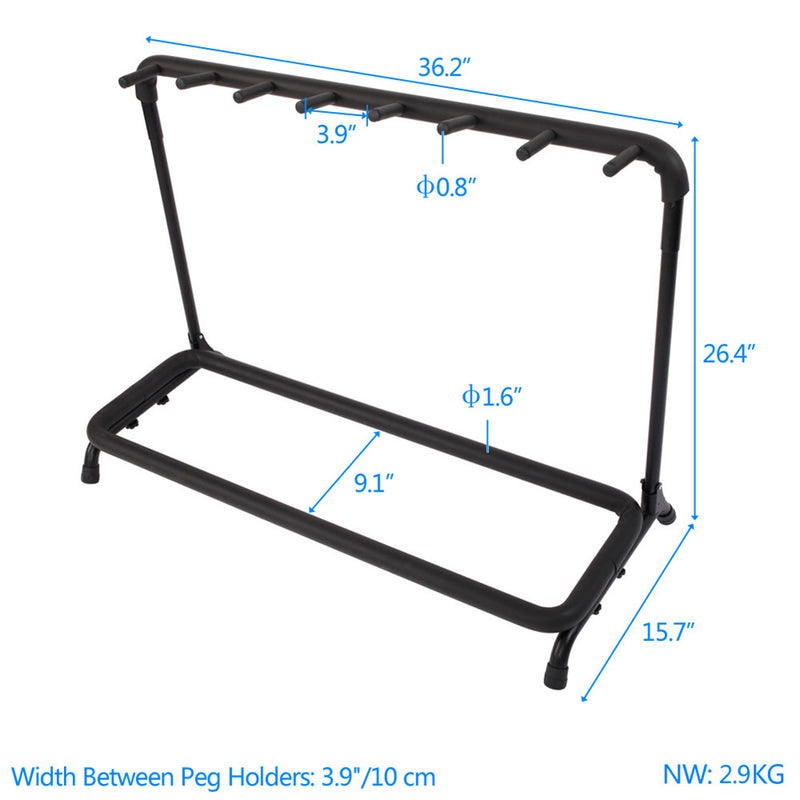 YIWA Multi Guitar Stand Rack Round Tube Shelf Type 7-Slot Display Holder