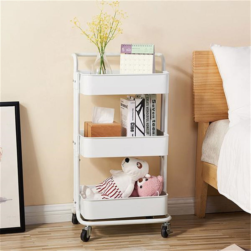 RONSHIN 3-tier Widened Cart Multi-function Layer Cart Movable Storage Rack Ivory