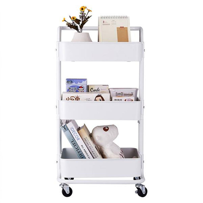 RONSHIN 3-tier Widened Cart Multi-function Layer Cart Movable Storage Rack Ivory