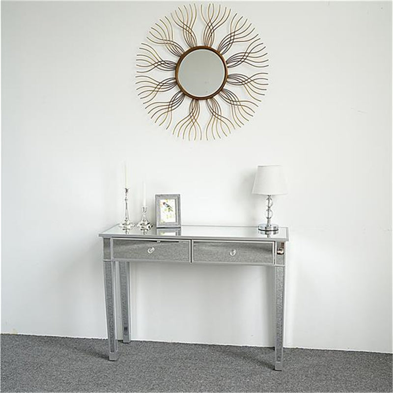 AMYOVE Dressing Table Bedroom Table Glass Mirror Table with Two Drawers Silver