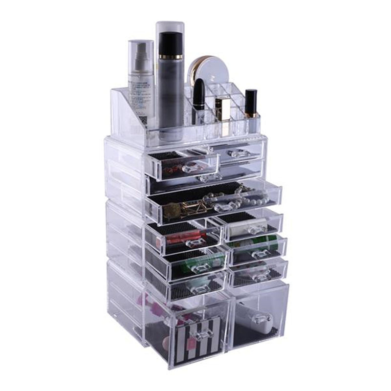 RONSHIN 4Pcs/Set Makeup Organizer Plastic Cosmetic Storage Drawers Display Box Transparent