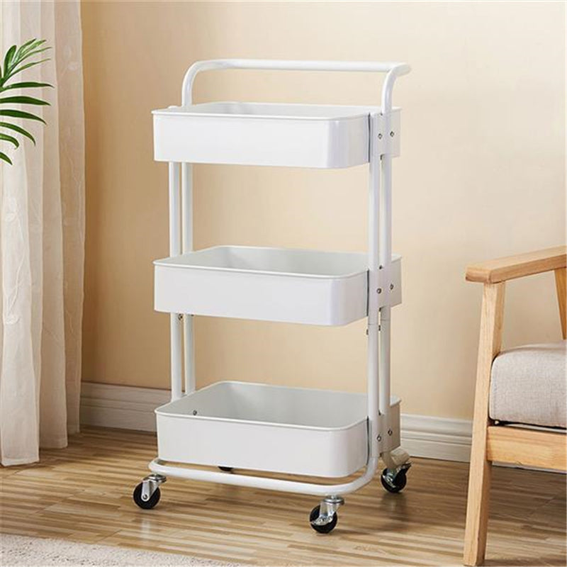 RONSHIN 3-tier Widened Cart Multi-function Layer Cart Movable Storage Rack Ivory