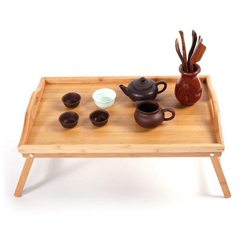 AMYOVE Bamboo Tray Tea Table with Folding Legs Desk Wood Color