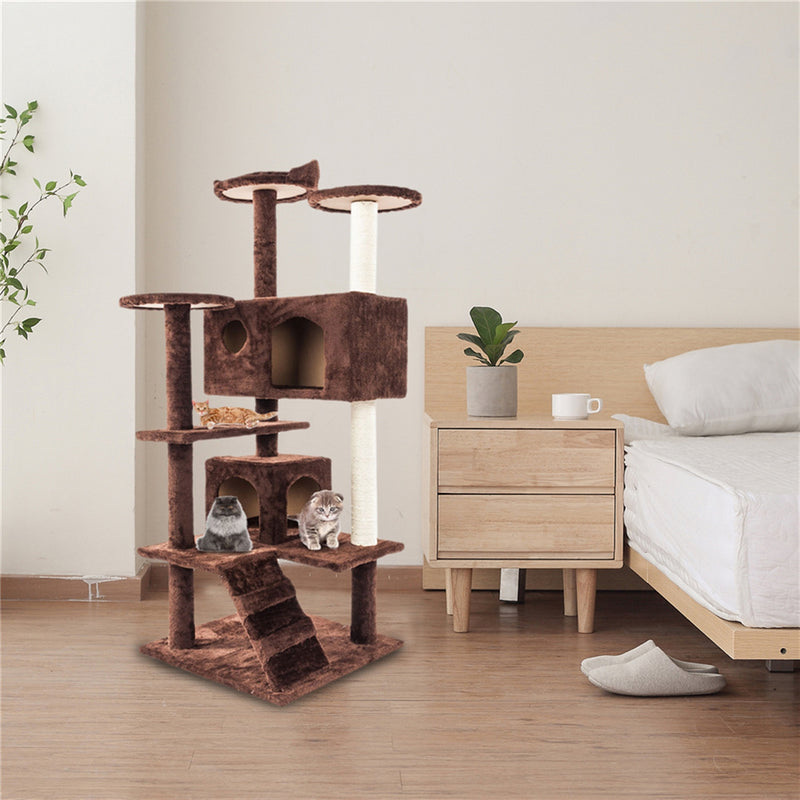 BEESCLOVER Multi-level Cat Tree Condo Furniture Cat Climbing Frame Kittens Cats Pets Brown