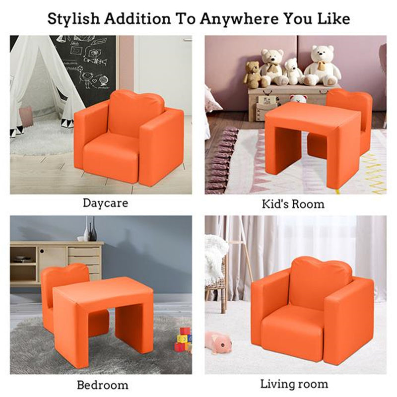 ALICIAN Children Sofa 49*32*39cm Rectangular 2-in-1 Sofa and Table Orange