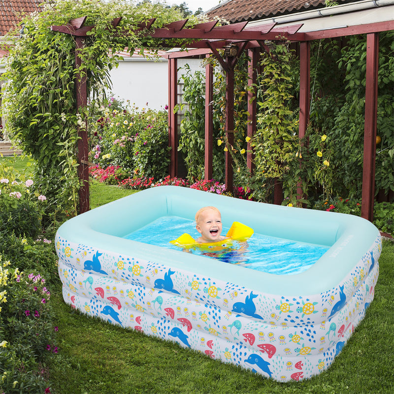 THBOXES Inflatable Pool Three-layer Airbag Children Play Pool 210*140*60cm Blue