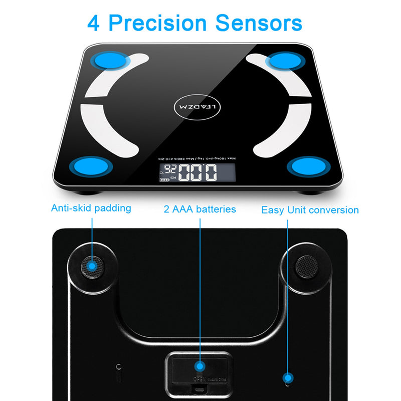 DSSTYLES Body Fat Scale Bluetooth 180kg Capacity Black