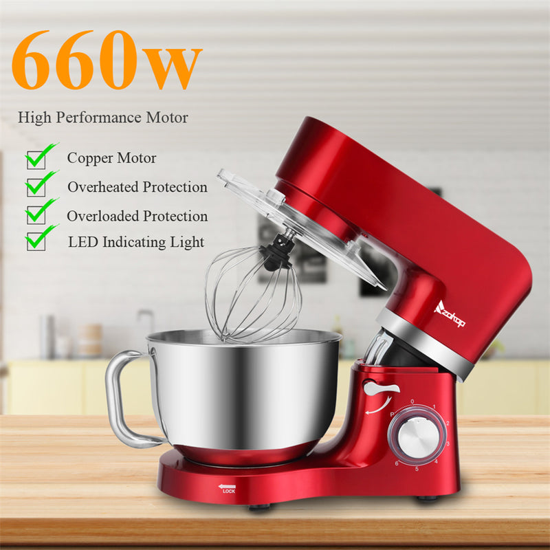 ZOKOP 5.8QT Kitchen Stand Mixer 6 Speeds Low Noise Anti-Skid Red