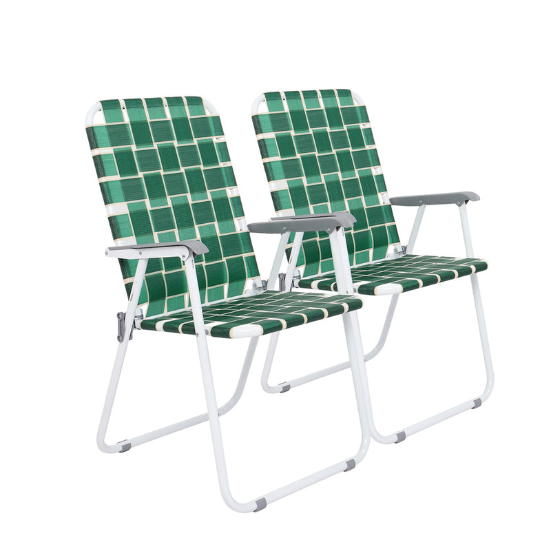 ALICIAN 2pcs Beach Chair Steel Tube Bearing 120kg Folding Beach Chair Dark Green Stripes