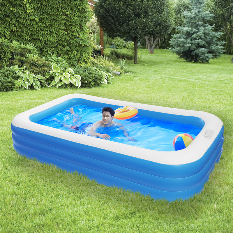 THBOXES Inflatable Swimming Pool Wall Rectangle Summer Blow Up Swimming Pool 120x72x22inch Blue