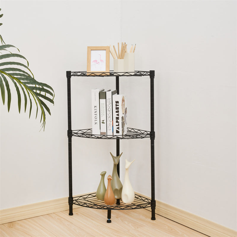 RONSHIN 3 Tier Corner Shelf Rustic Display Storage Shelves Black