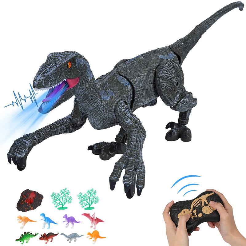 Remote Control Dinosaur Toys for Kids ,Walking Roaring Velociraptor, 2.4Ghz Electronic Realistic RC Dinosaur with 3D Eyes & Light & Roaring Sounds,Dinosaur Toys for Boys Girls Age 4 5 6 7 8-12 (Gray)