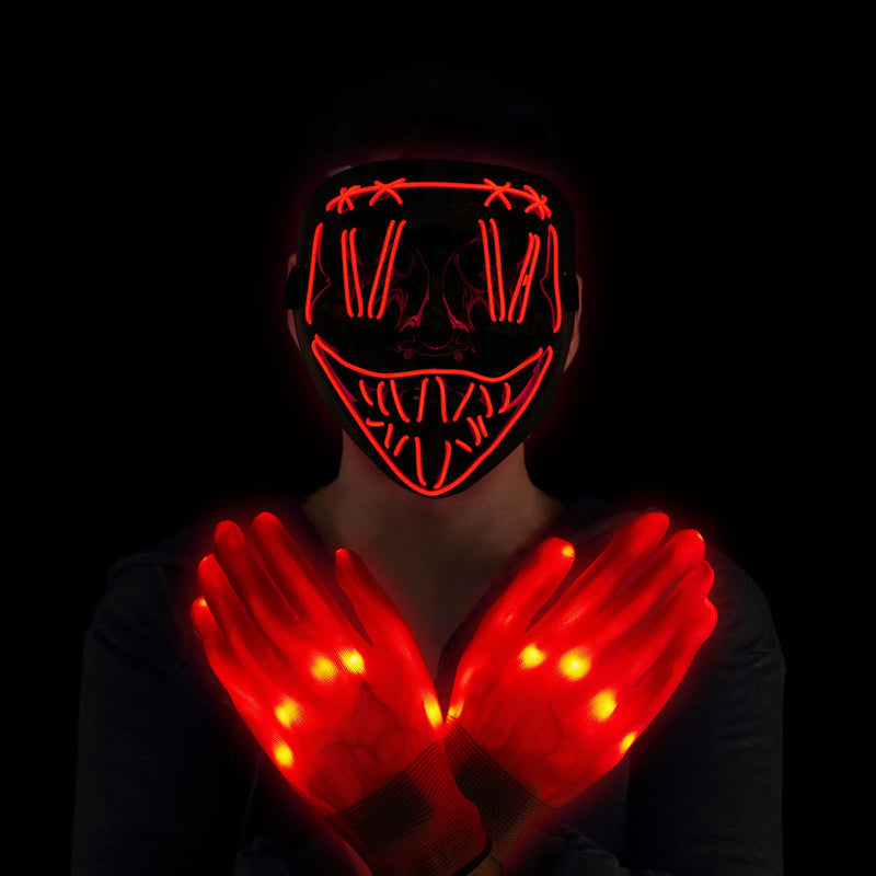 CYNDIE Halloween Scary LED Mask with Light Up Gloves Kit