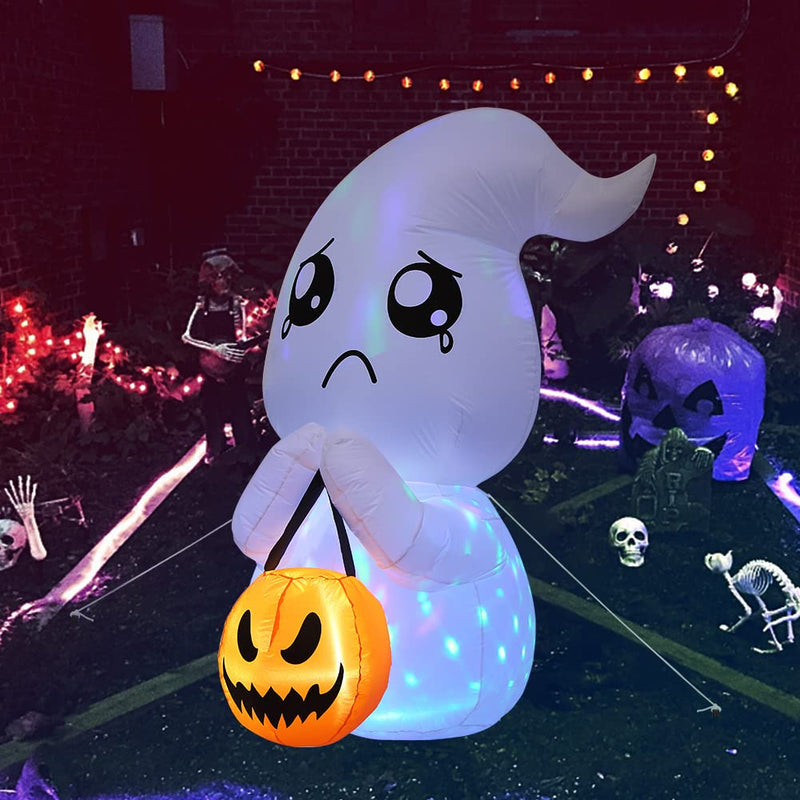 CYNDIE 5FT Halloween Inflatable Cute Ghost with Pumpkin