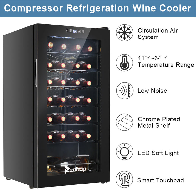 ZOKOP 80L 28 Bottle Compressor Wine Cooler Cold Rolled Plate Black