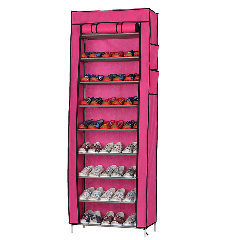 RONSHIN 10-layer Shoe Rack Room-Saving Shoe Cabinet Rose Red