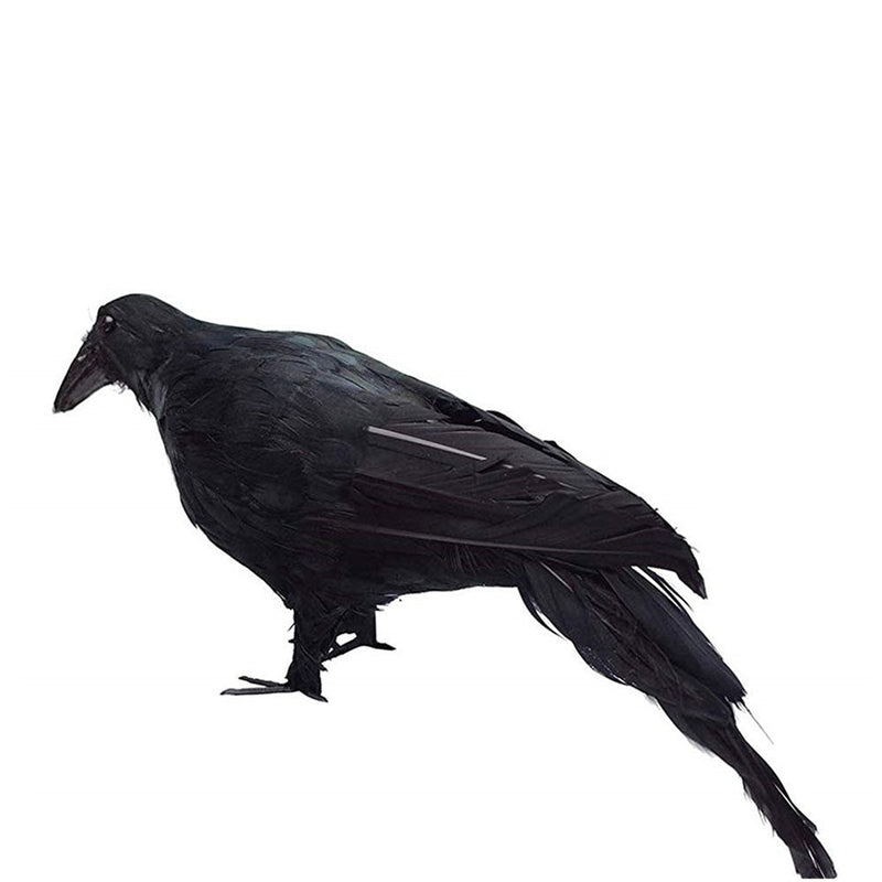 WHIZMAX 2pc Black Feathered Crow Extra Large Handmade Realistic Shape Birds For Halloween