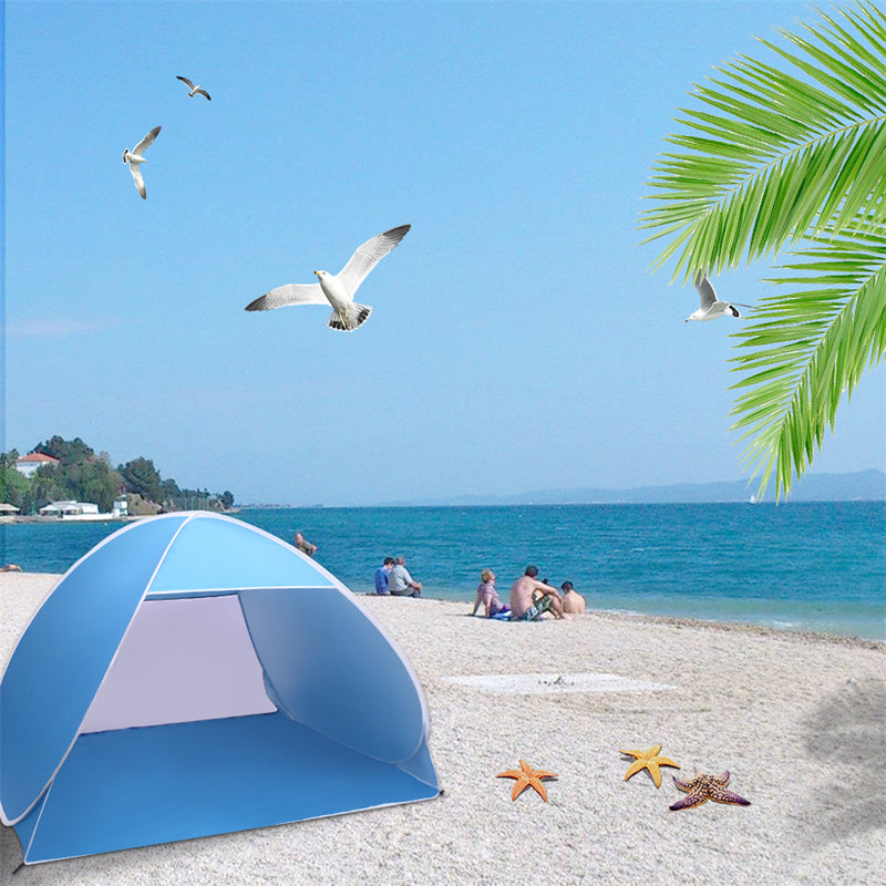 THBOXES Automatic Beach Tent Pop Up Waterproof Breathable Sun Umbrella Blue