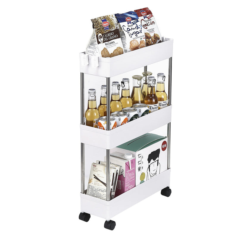 RONSHIN 3-layer Storage Cart Ultra Thin Mobile Multi-function Slim White