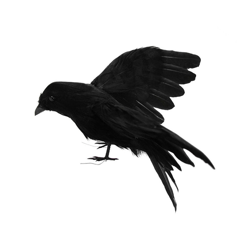 WHIZMAX 1pc Black Feathered Crow Extra Large Handmade Realistic Shape Birds For Halloween