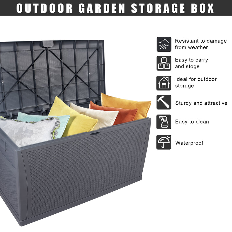 RONSHIN Outdoor Garden Plastic Deck Box 120gal Storage Capacity Waterproof Lockable Container