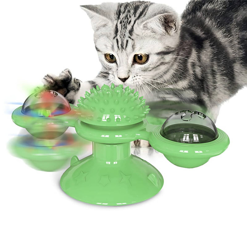 BEESCLOVER Spinning Windmill Cat Toy Interactive Balls Turntable Massage Toy Green