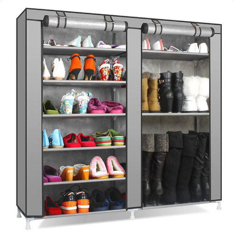 RONSHIN Double Row 9 Grid Shoe Rack Boots Cabinet Shoe Organizer GREY