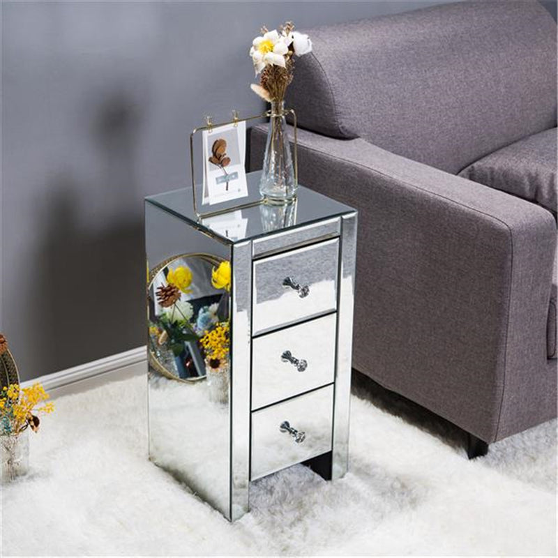 AMYOVE Mirrored Nightstand Bedside End Table with 3-Drawers for Bedroom Mini Cabinet