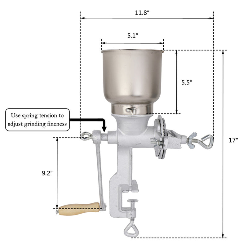 DISHYKOOKER Hand Crank Grain Mill Manual Grinder Silver