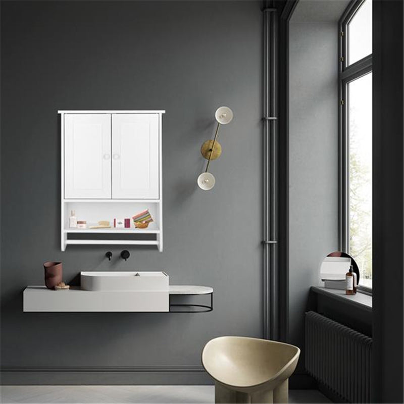 AMYOVE 2-Door Bathroom Wall Cabinet Cupboard 65x48.7x14.6cm White