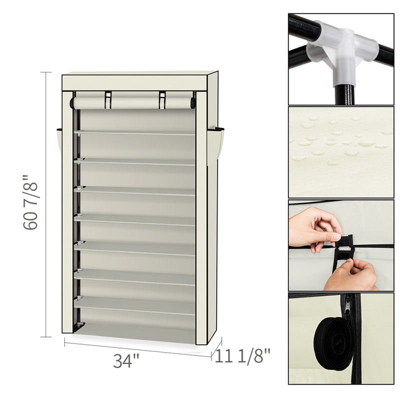 RONSHIN Shoe Rack 10 Layers Widened Black Shoe Cabinet 160*30*88 Beige