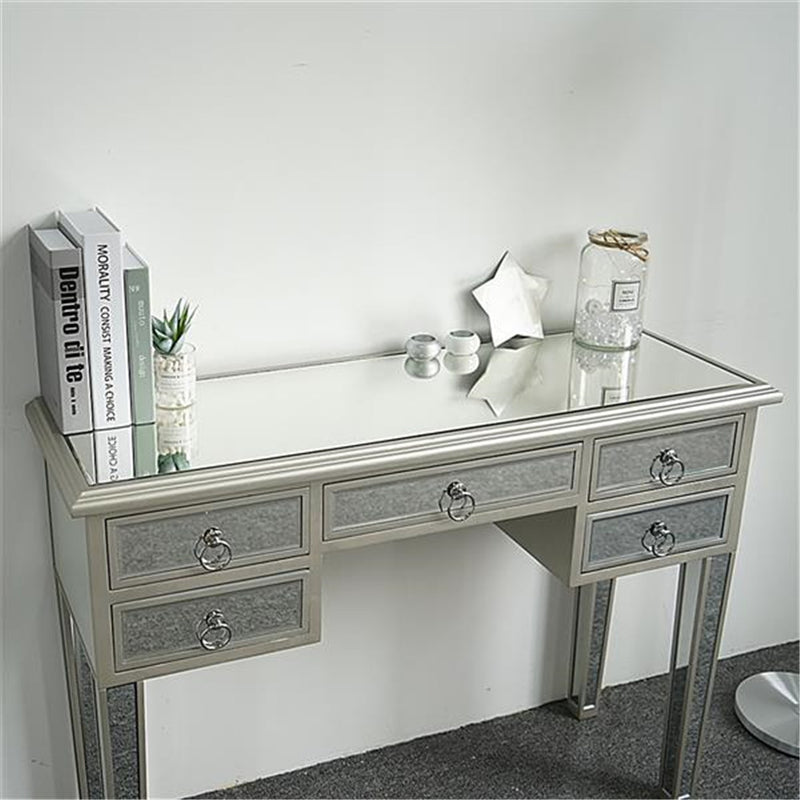 AMYOVE Mirrored Desk Vanity Table With 5 Drawers For Home Bedroom Storage