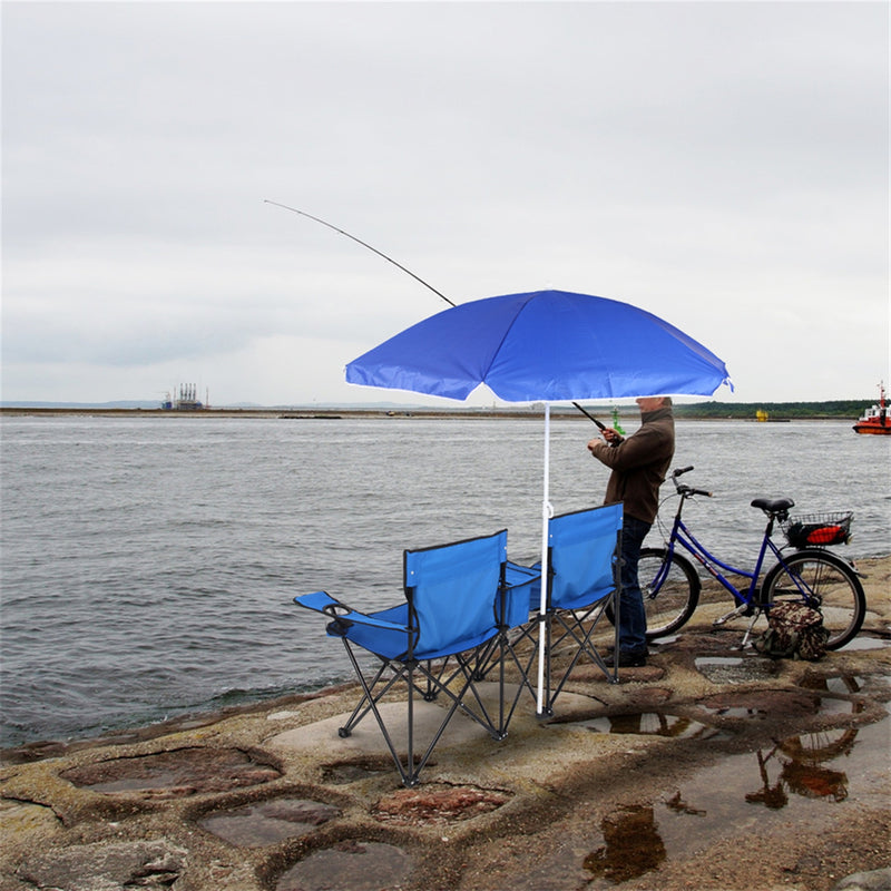 ALICIAN Double Folding Picnic Camping Chairs with Umbrella Blue