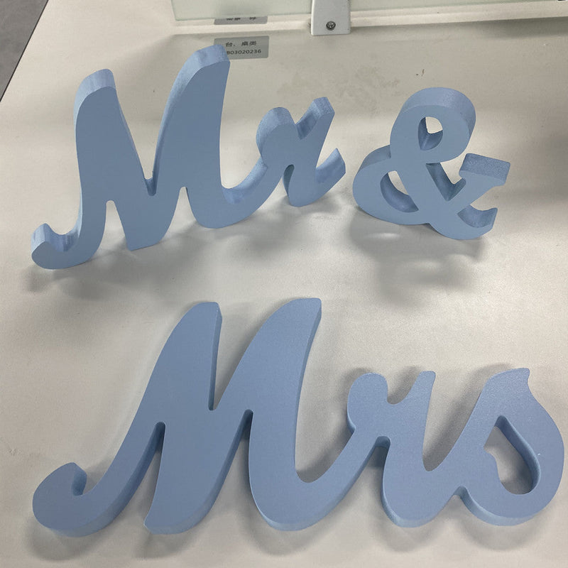 RONSHIN 1 Set Wooden Mr And Mrs Letter Ornament Wedding Props Sky Blue